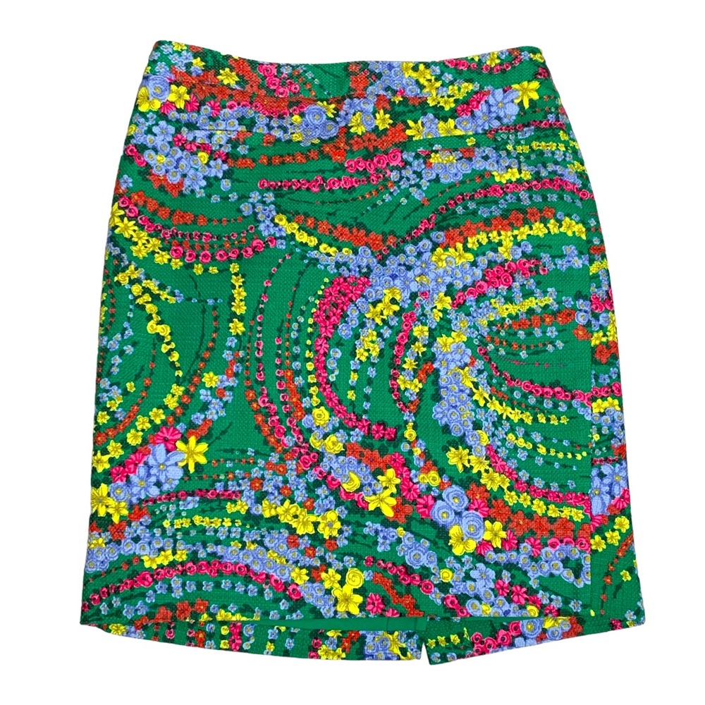 Talbots Skirt Womens Green Floral Pencil Straight Cotton Blend 4P 4 Petite